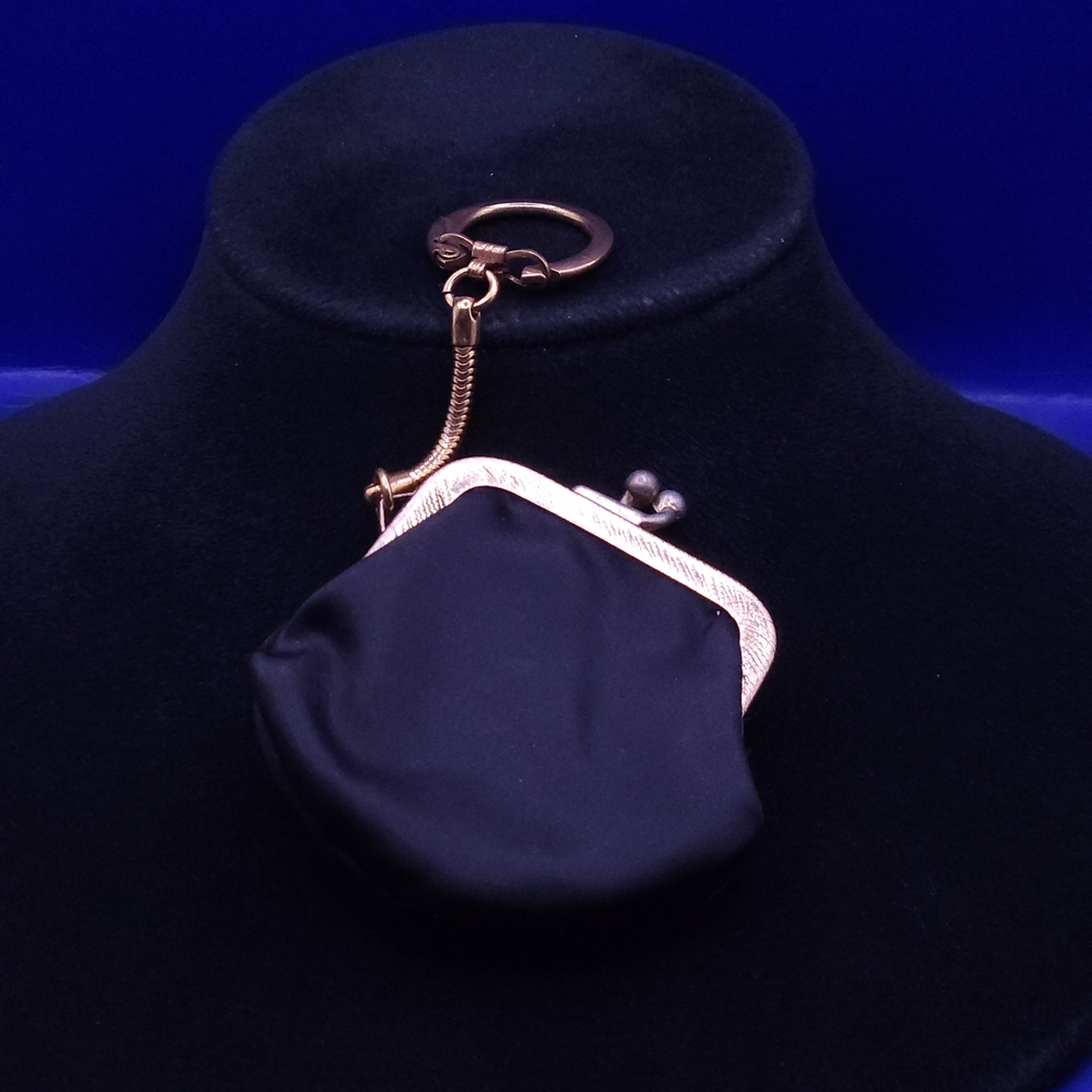 Vintage Blue Coin Purse Keychain with Gold-tone Frame